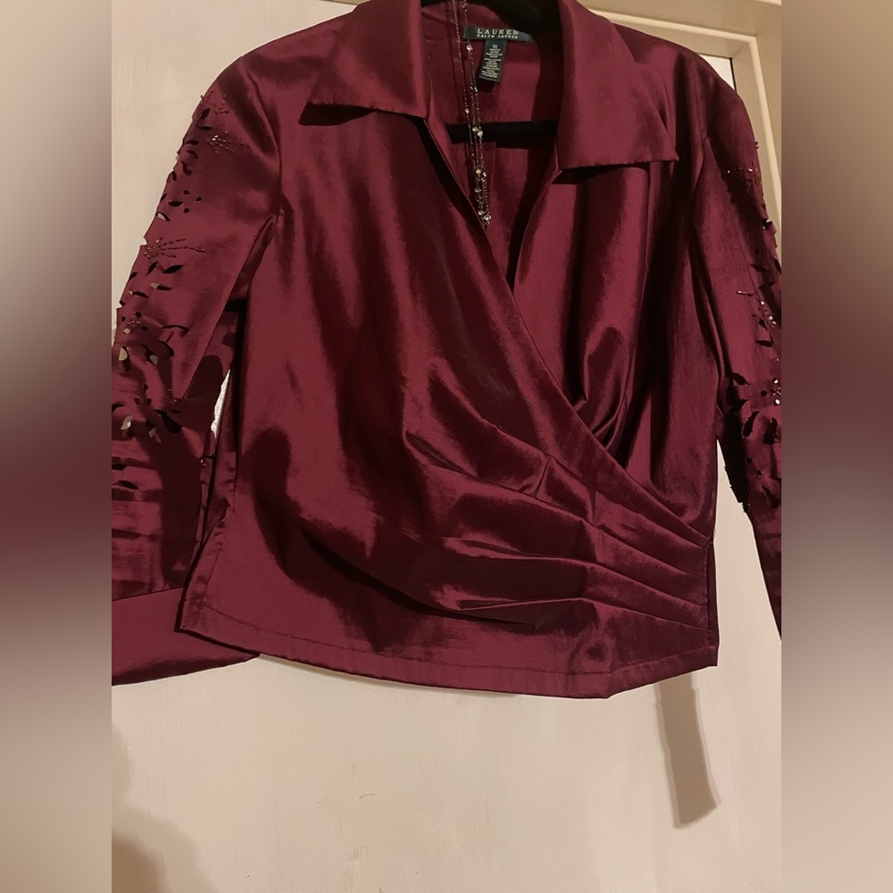 Ralph Lauren Burgundy Satin Wrap Blouse